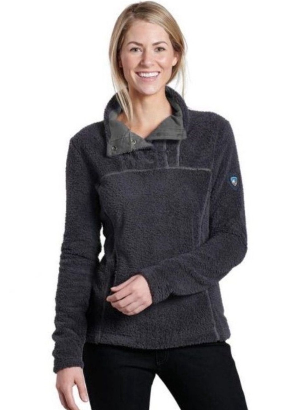 Kuhl gray avalon 1/4 snap button fleece pullover sweater womens L